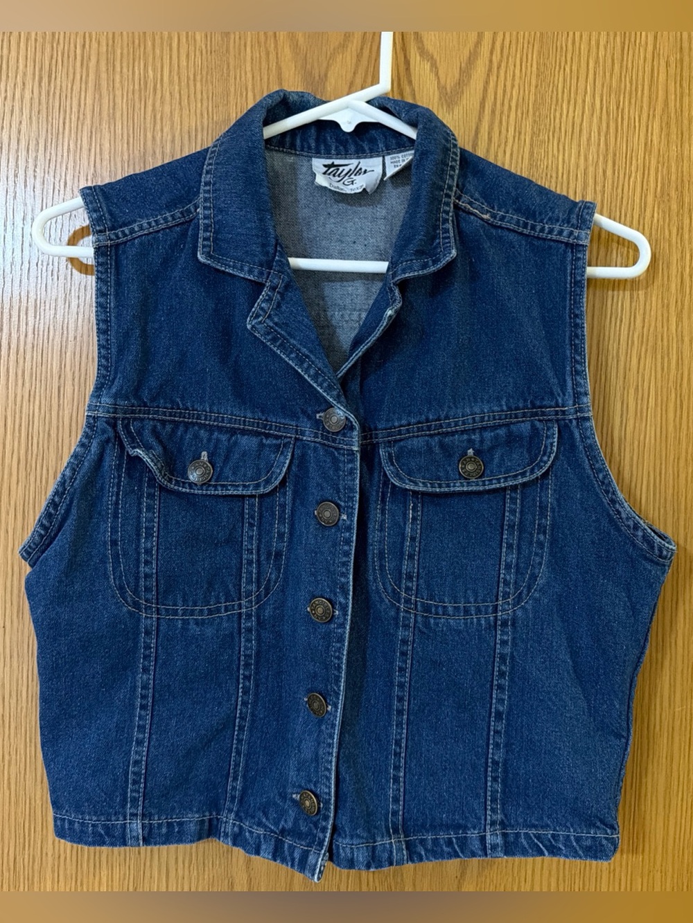 Vintage Taylor G Button Front Western Denim Vest Women’s L 100% Cotton Texas
